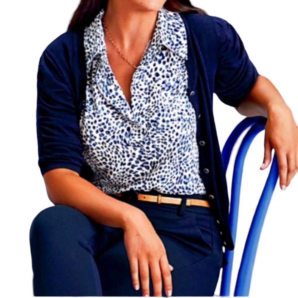 CABI Blue/Black Leopard Print Catwalk Top Style 5912 Size Large